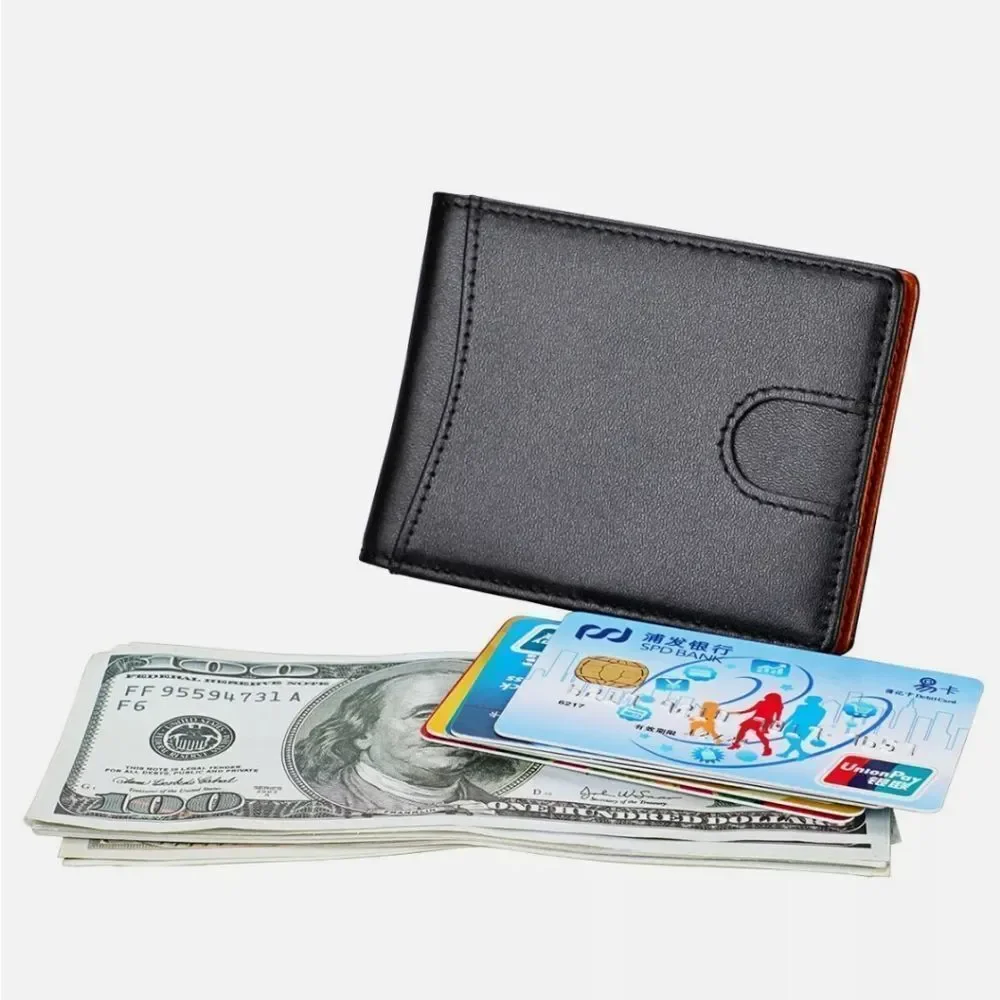 Mens Slim Wallet Minimalist Thin Front Pocket Leather Card Holder RFID Blocking